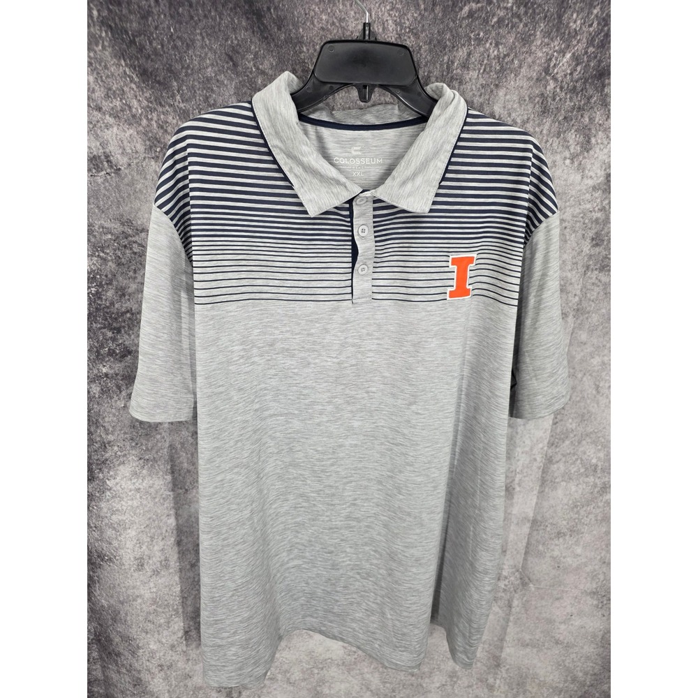 Illinois Fighting Illini Colosseum Polo Shirt Mens 2XL Gray Striped College NCAA